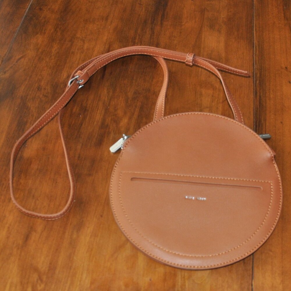 Pixie Mood Phoebe Crossbody Round Circle Purse Vegan Brown